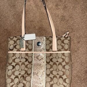 Coach Tan and Cream Signature Tote